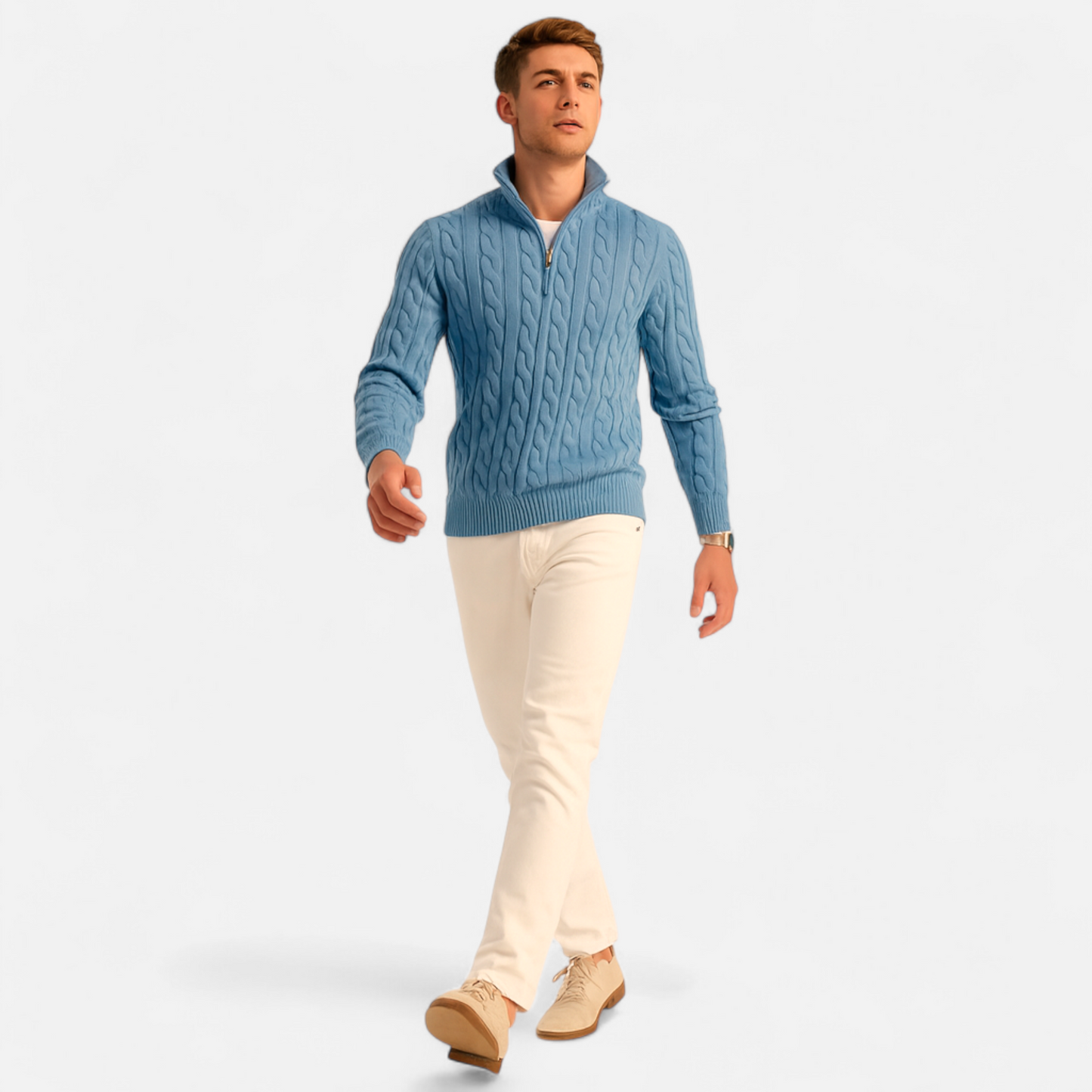 Men’s Thick-Knit Turtleneck Zip Sweater