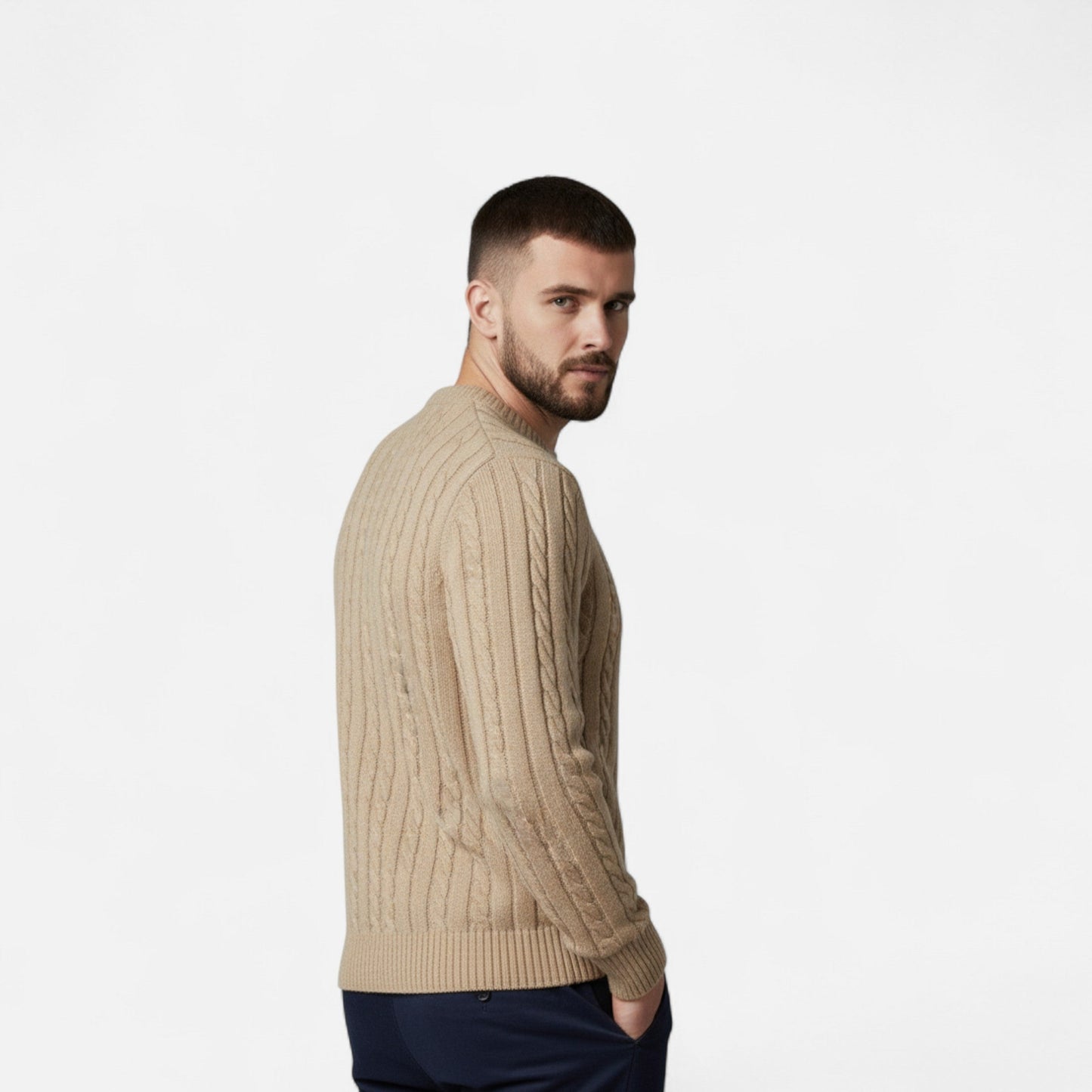 Men’s Cotton Blend Sweater – Timeless Round Neck Style