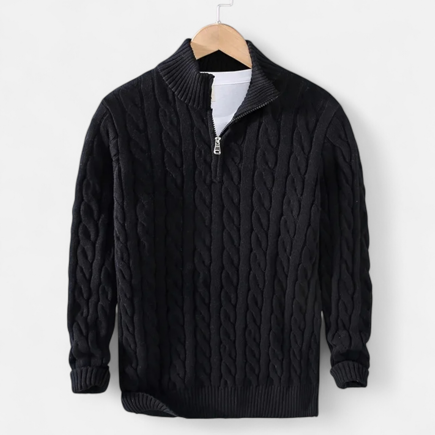 Men’s Thick-Knit Turtleneck Zip Sweater