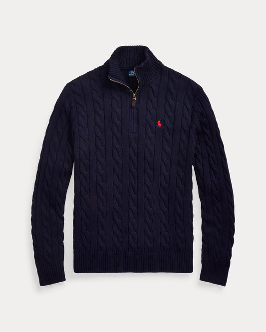 Cable-Knit Cotton Quarter-Zip Sweater